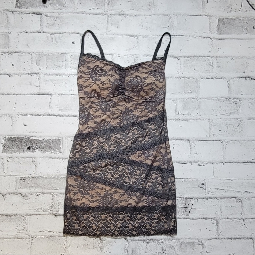 Ark & Co Gray & Nude Lace Bodycon Mini Dress Adjustable Straps M